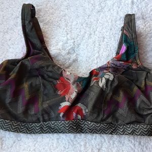 prAna Olive Geometric Floral Full-Coverage Bikini Top XL